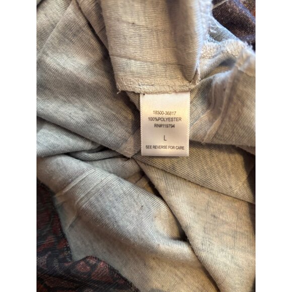 One World Black & Brown BOHO Top Shirt Beaded Design on Neck Size Large - Picture 8 of 8